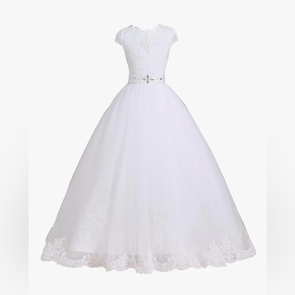 Girls Treasure First Communion Dress Flower Girl Appliqus Tulle Lace Puffy 12